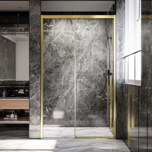 Душевая дверь Veconi Premium Trento PTD-30G, 1400х2000, брашированное золото, стекло прозрачное Ника