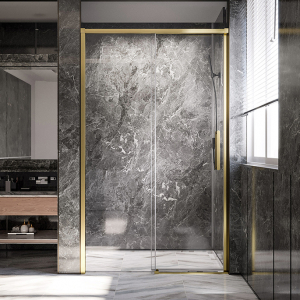 Душевая дверь Veconi Premium Trento PTD-40G, 1200х2000, брашированное золото, стекло прозрачное Ника