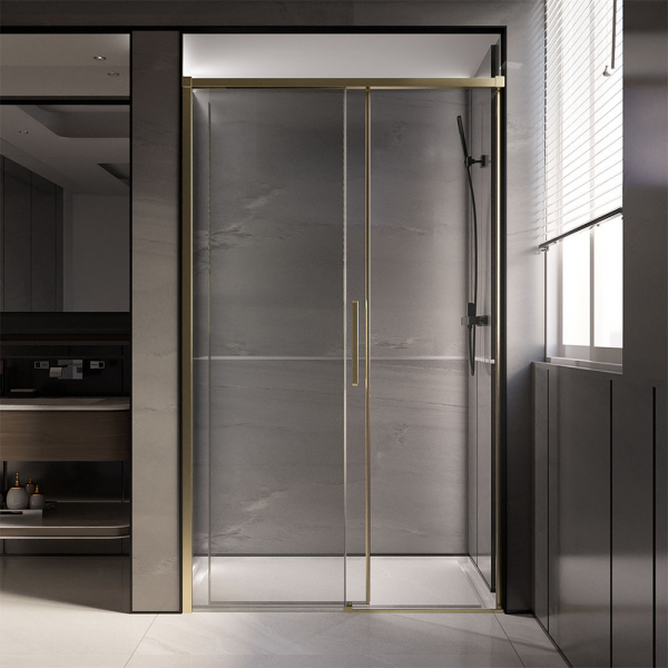 Душевая дверь Veconi Premium Trento PTD-40G, 1400х2000, брашированное золото, стекло прозрачное