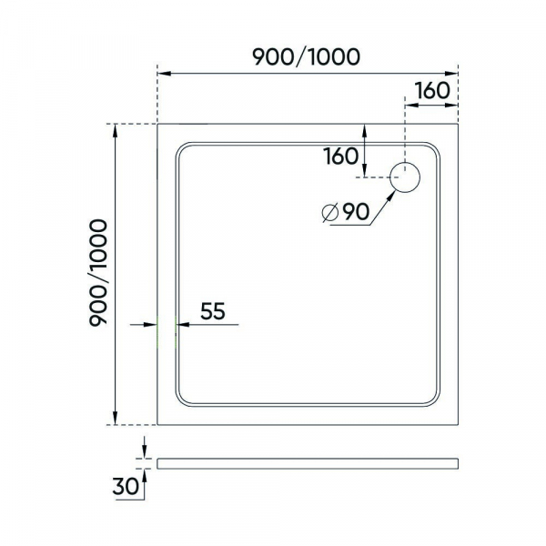 Душевой поддон Veconi Tezeo stone TZ-08, 900x900x30, искусственный камень, белый