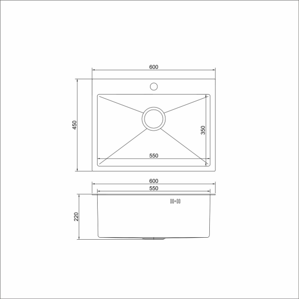 Мойка настол.монтаж 60х45 (3,0) вып 3 1/2  MIXLINE PRO 22см с сифоном (черный графит НАНО)